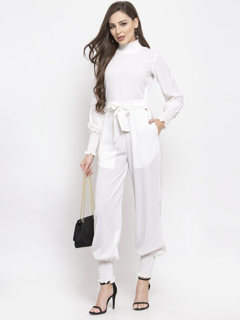 Jompers Women White Solid Basic Jumpsuit | Grocsy