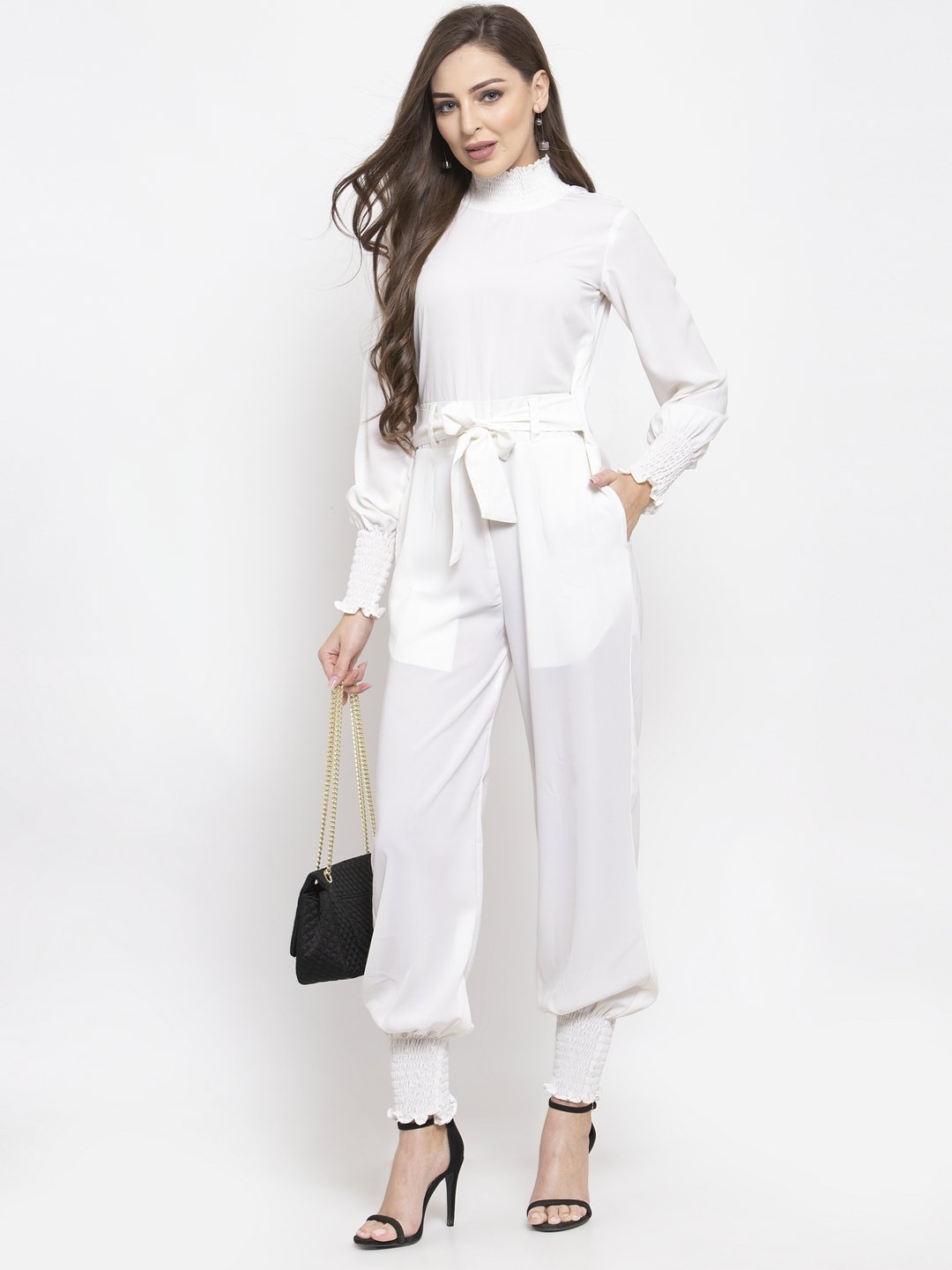 Jompers Women White Solid Basic Jumpsuit | Grocsy