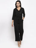 Jompers Women Black Solid Jumpsuit with sequence on neck | Grocsy