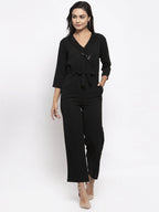 Jompers Women Black Solid Jumpsuit with sequence on neck | Grocsy