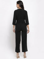 Jompers Women Black Solid Jumpsuit with sequence on neck | Grocsy