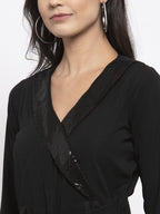 Jompers Women Black Solid Jumpsuit with sequence on neck | Grocsy