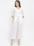 Jompers Women White Solid Jumpsuit with sequence on neck | Grocsy