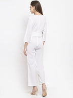 Jompers Women White Solid Jumpsuit with sequence on neck | Grocsy