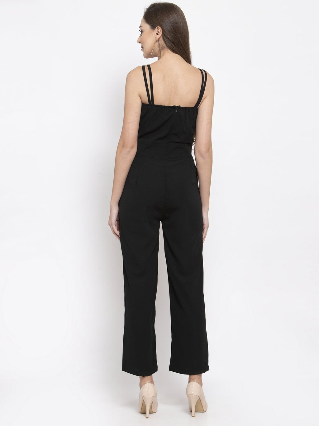 Jompers Women Black Solid Embellished Jumpsuit | Grocsy