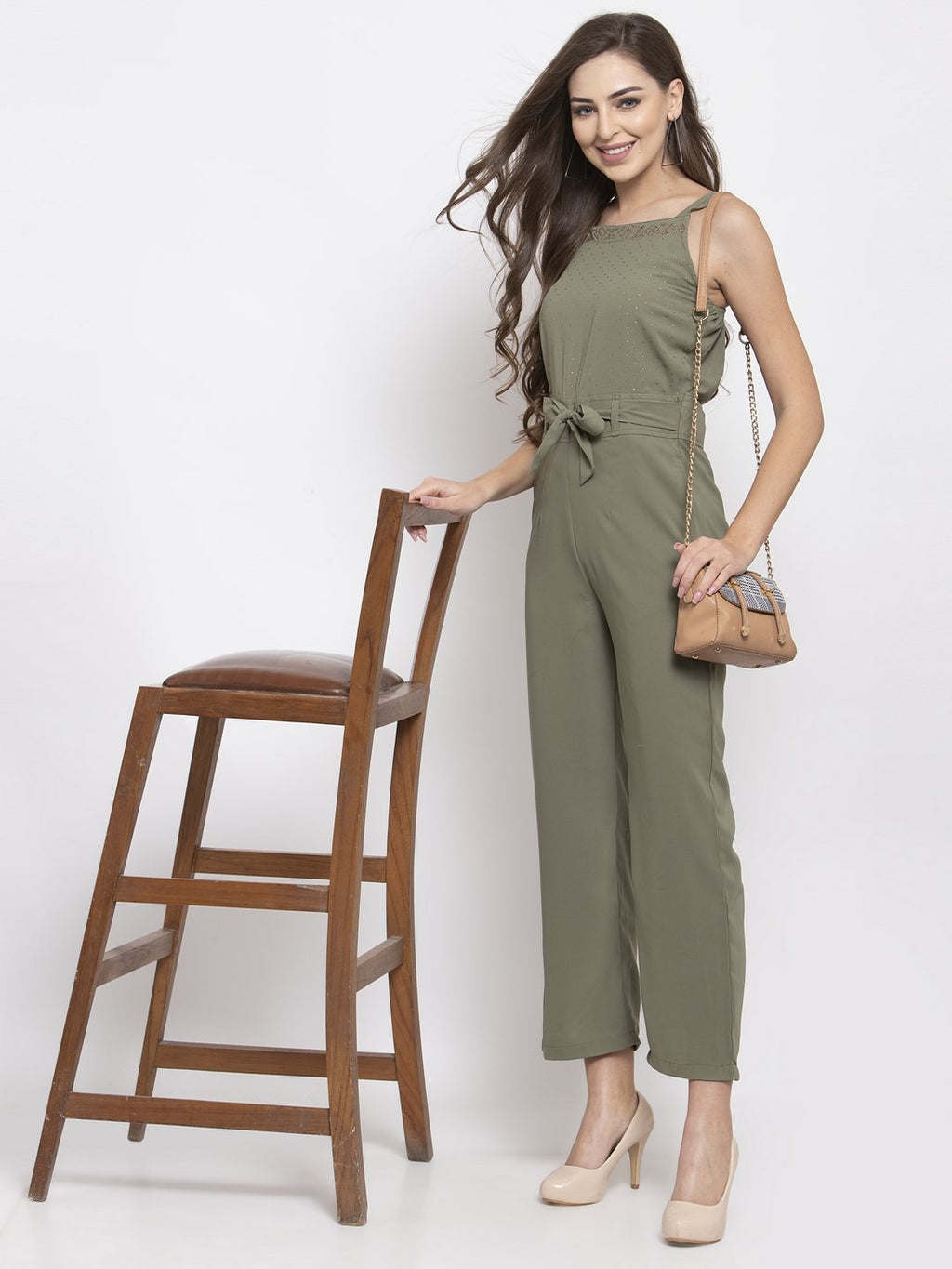 Jompers Women Green Solid Embellished Jumpsuit | Grocsy