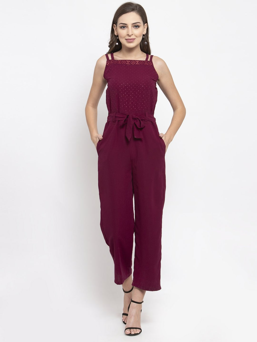 Jompers Women Purple Solid Embellished Jumpsuit | Grocsy