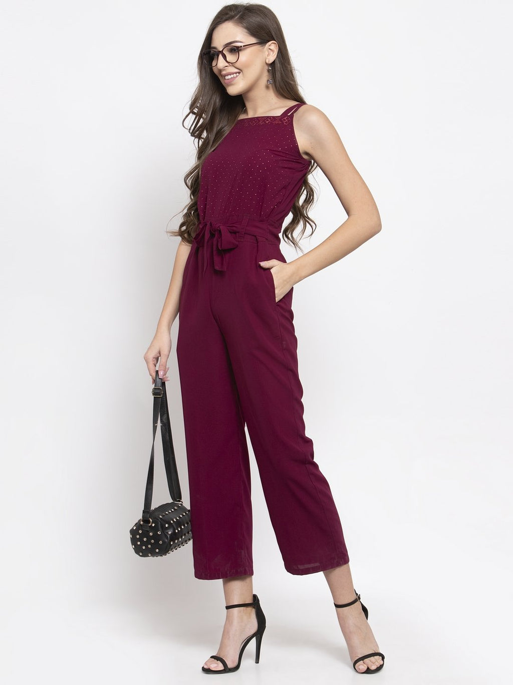 Jompers Women Purple Solid Embellished Jumpsuit | Grocsy