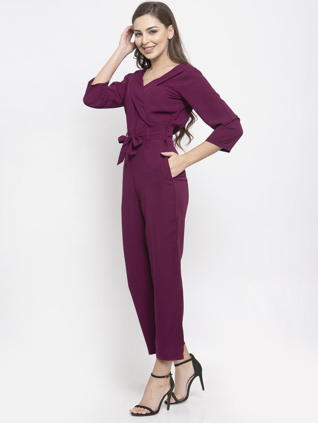 Jompers Women Purple Solid Jumpsuit | Grocsy