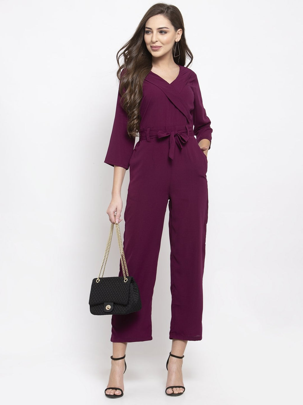 Jompers Women Purple Solid Jumpsuit | Grocsy