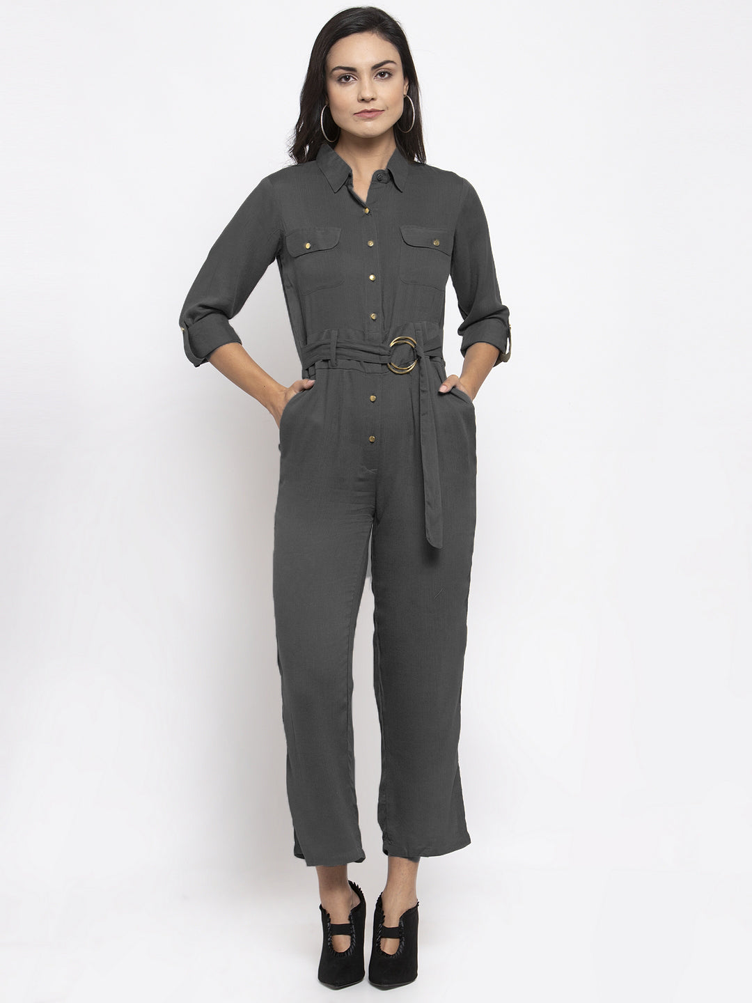 Jompers Women Grey Solid Jumpsuit | Grocsy