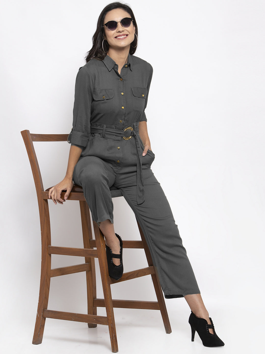 Jompers Women Grey Solid Jumpsuit | Grocsy