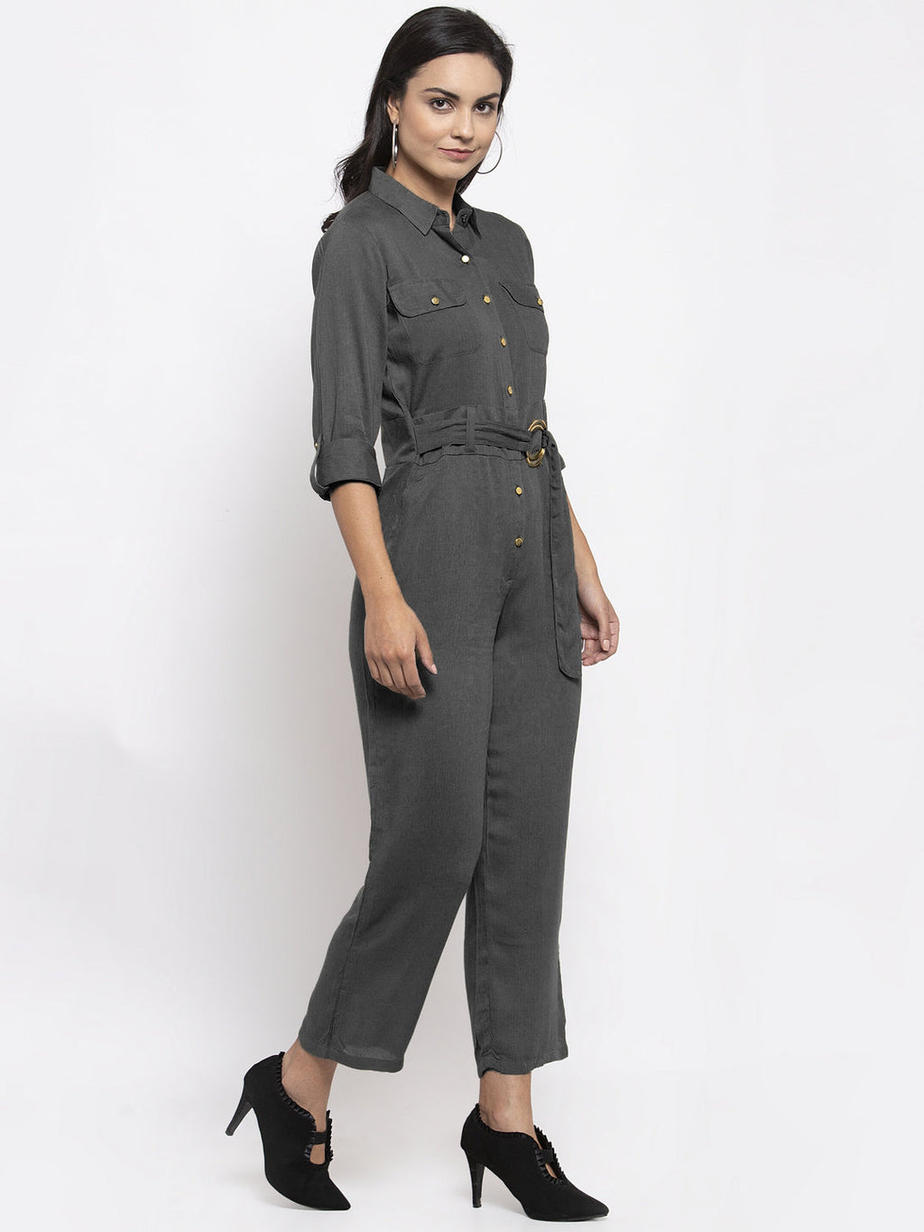 Jompers Women Grey Solid Jumpsuit | Grocsy