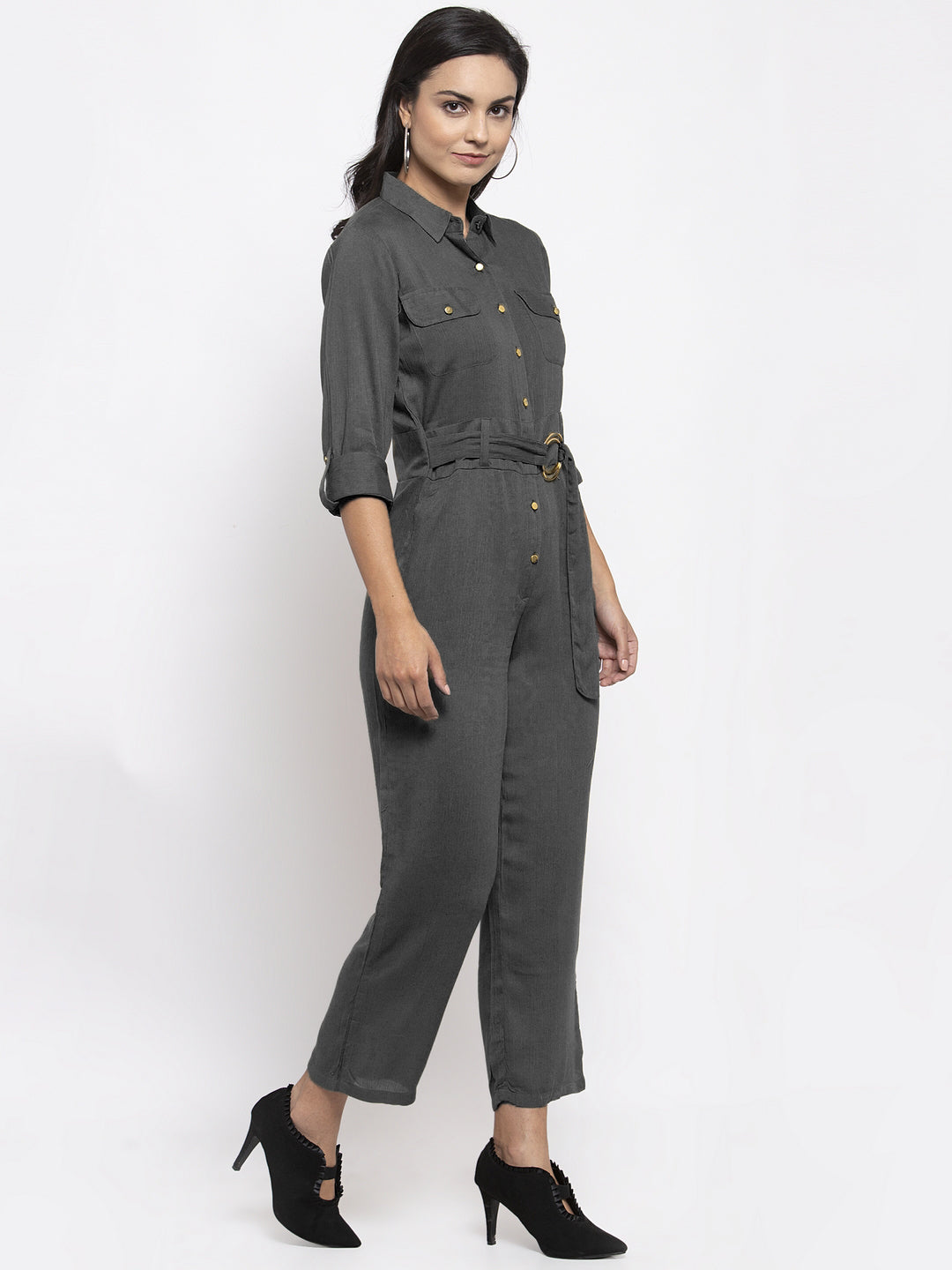Jompers Women Grey Solid Jumpsuit | Grocsy