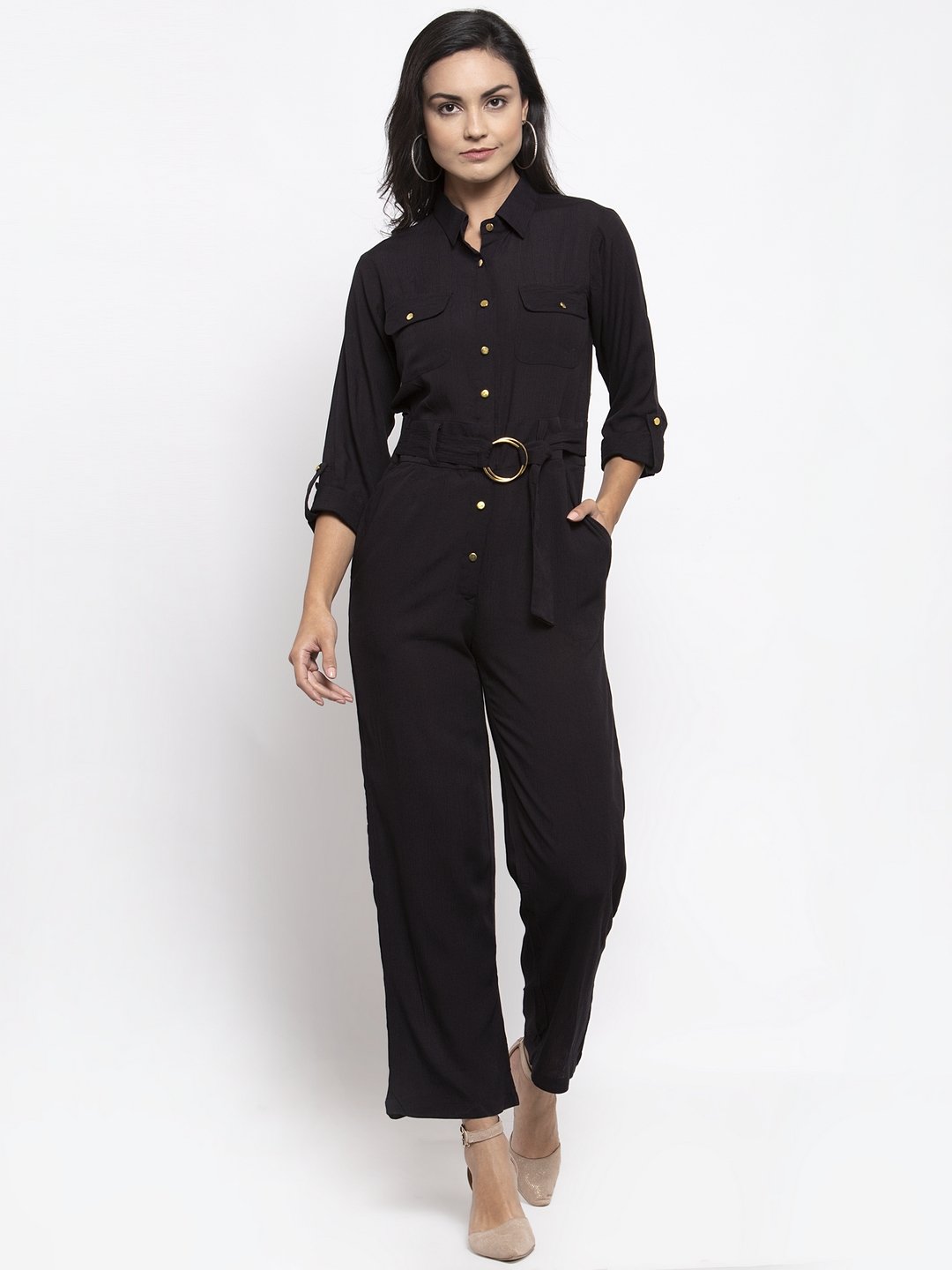 Jompers Women Black Solid Jumpsuit | Grocsy