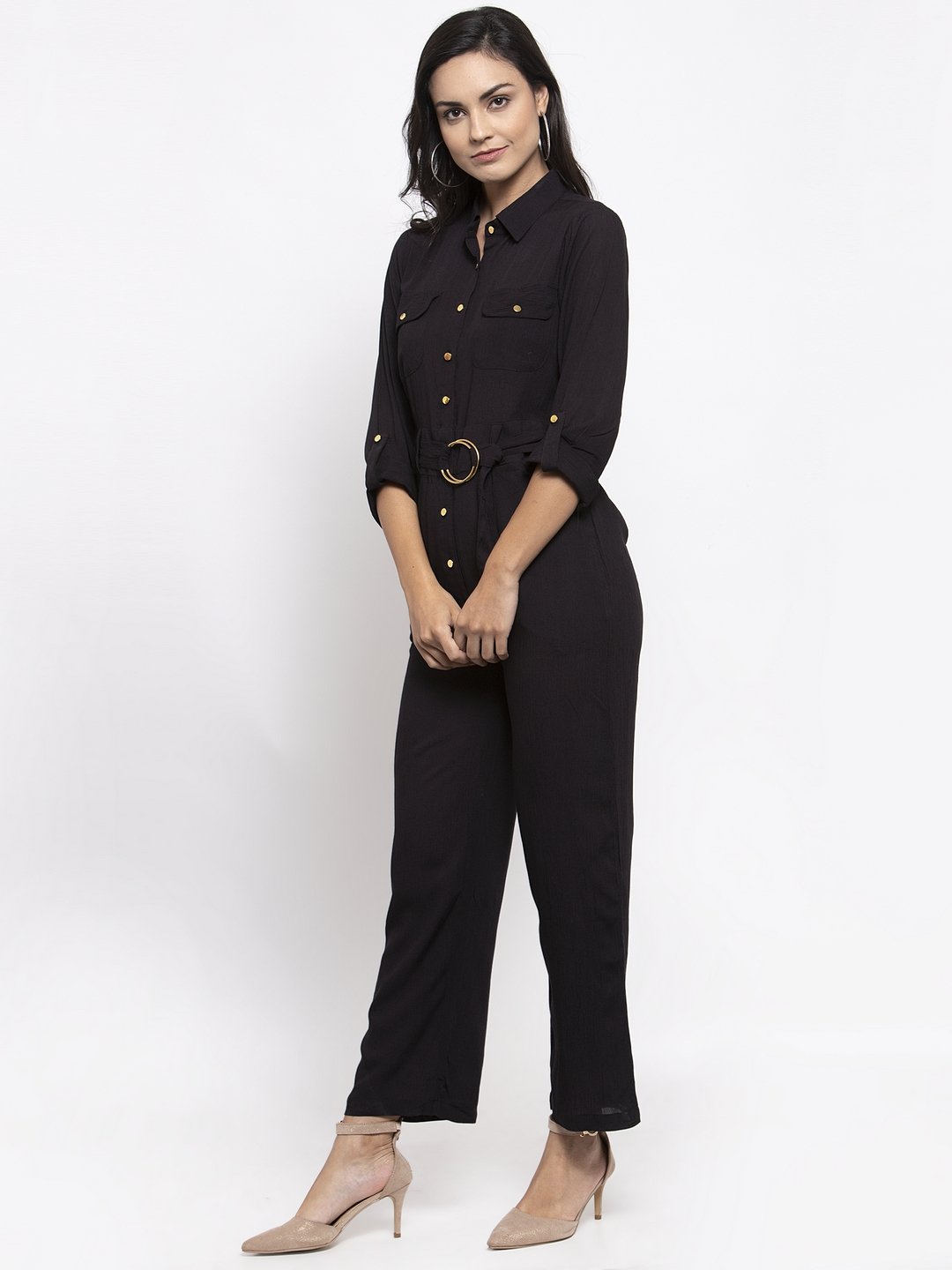 Jompers Women Black Solid Jumpsuit | Grocsy