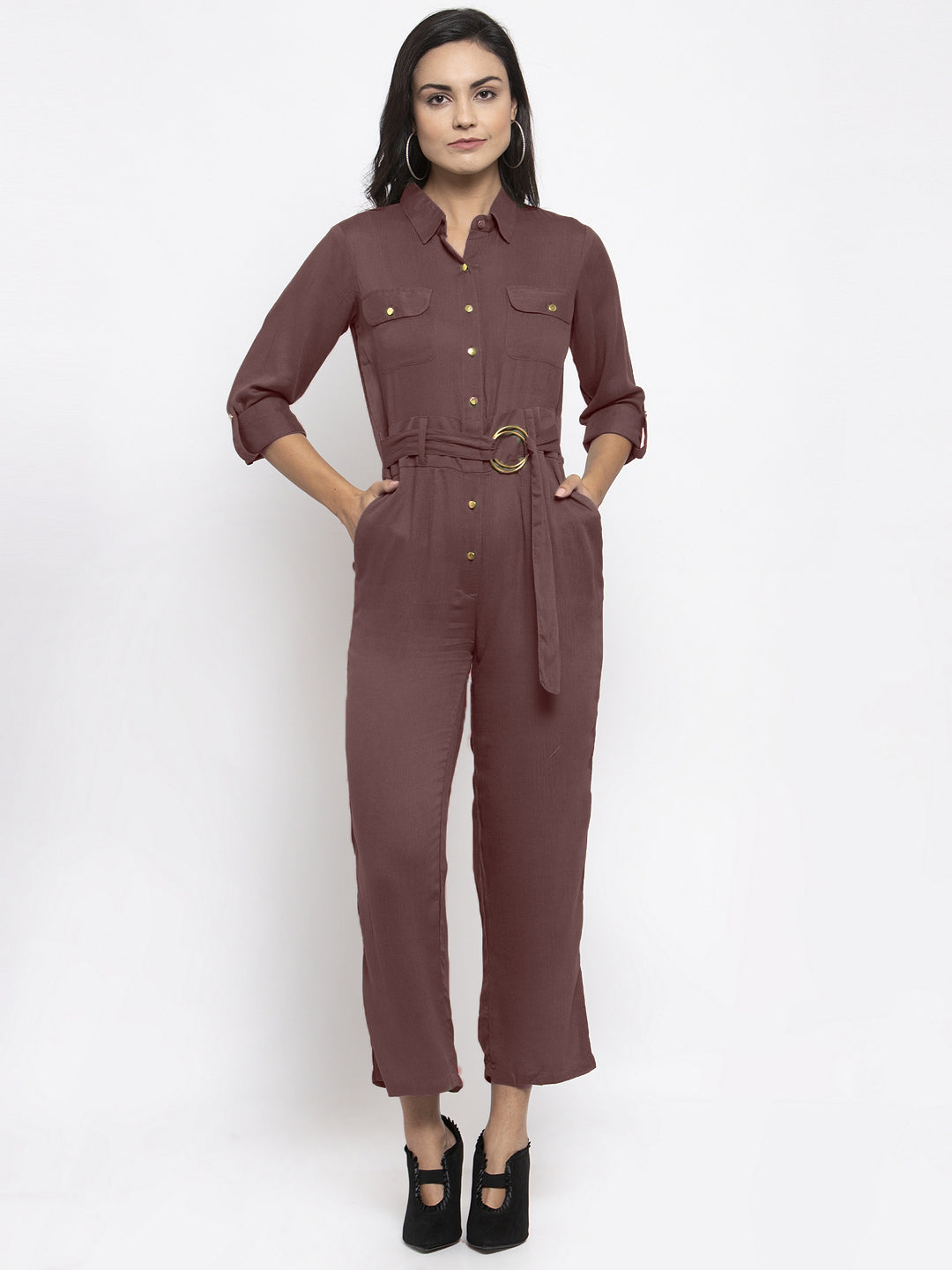 Jompers Women Brown Solid Jumpsuit | Grocsy
