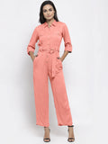 Jompers Women Peach Solid Jumpsuit | Grocsy