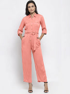 Jompers Women Peach Solid Jumpsuit | Grocsy