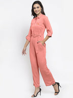 Jompers Women Peach Solid Jumpsuit | Grocsy