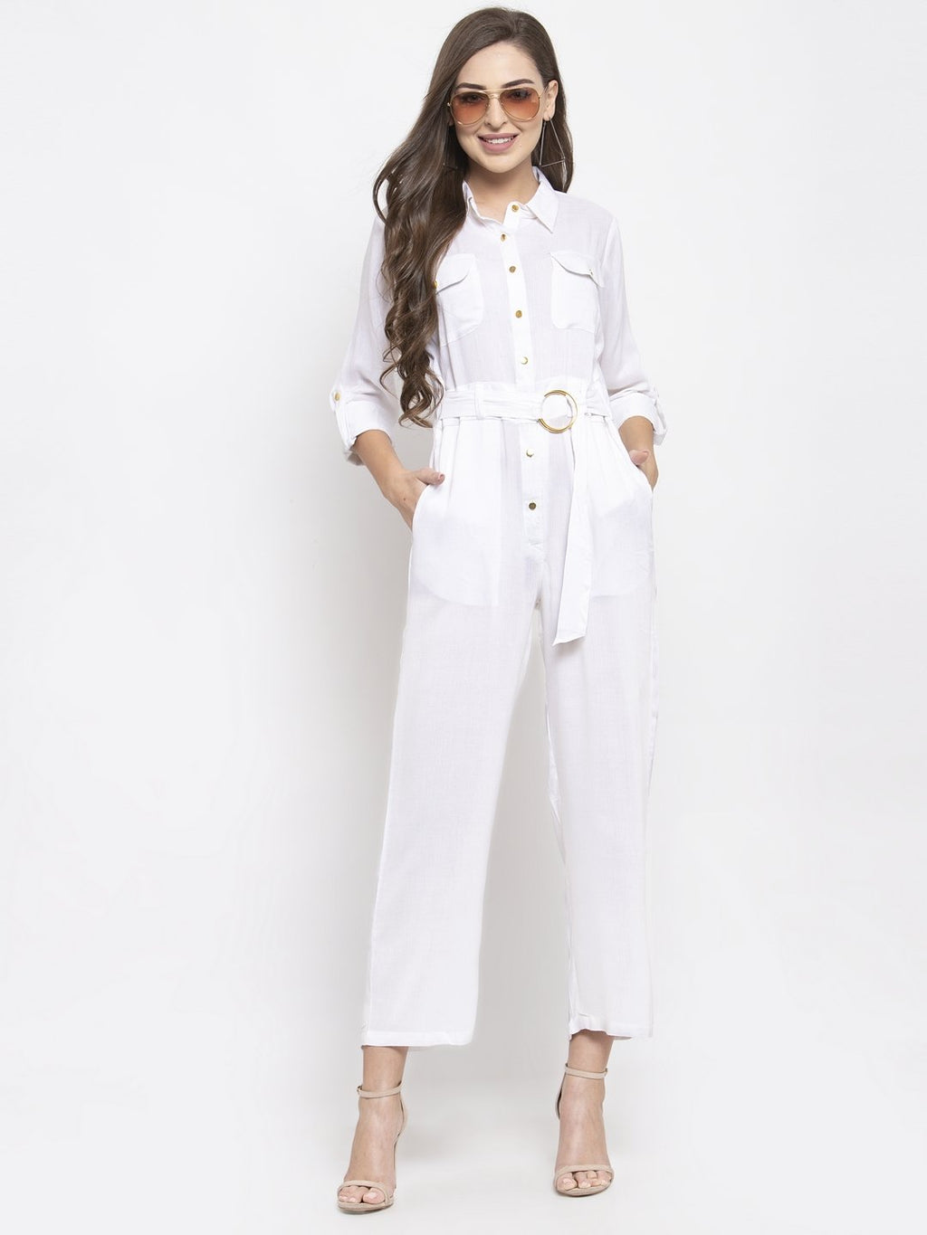 Jompers Women White Solid Jumpsuit | Grocsy