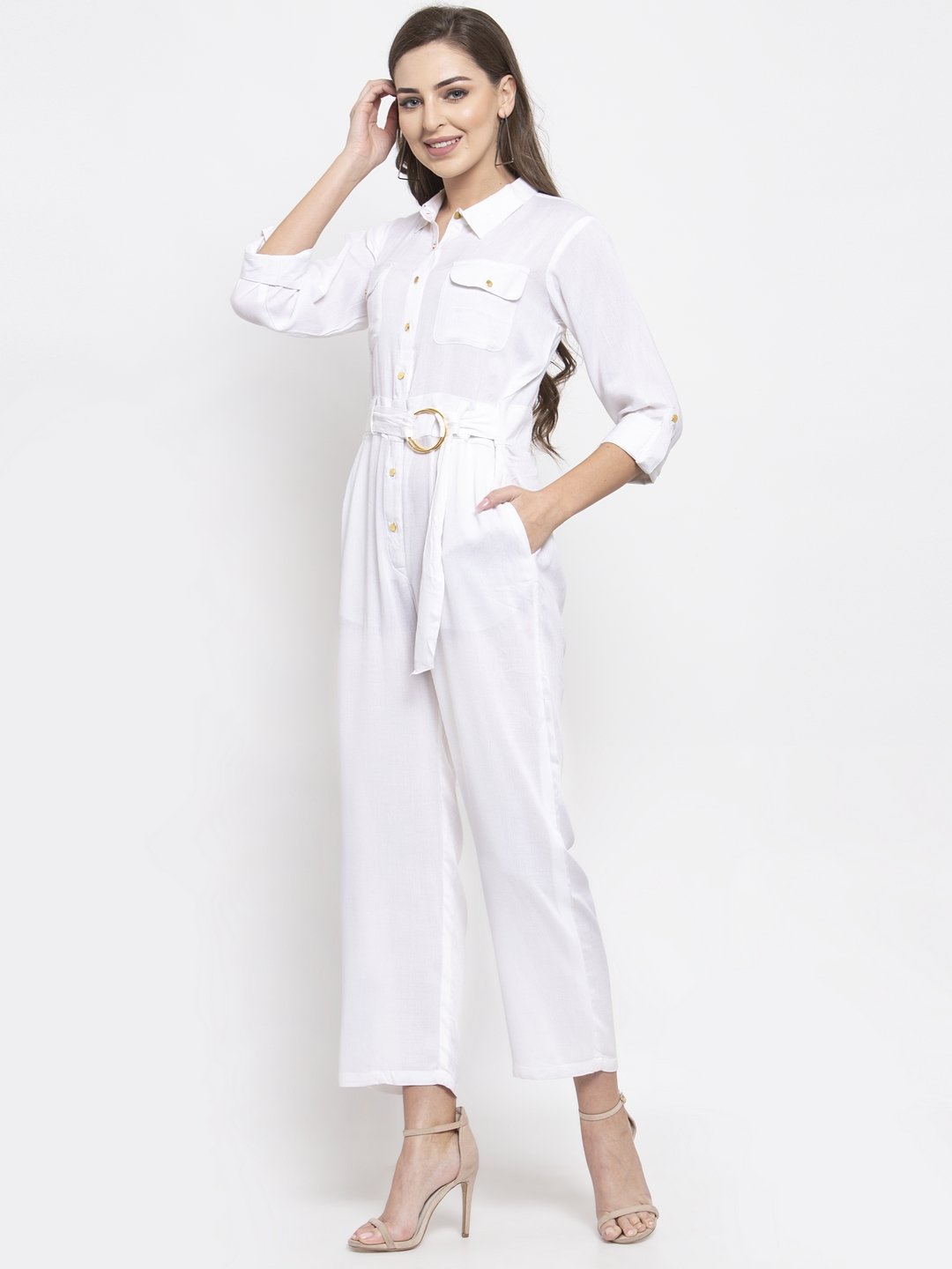 Jompers Women White Solid Jumpsuit | Grocsy