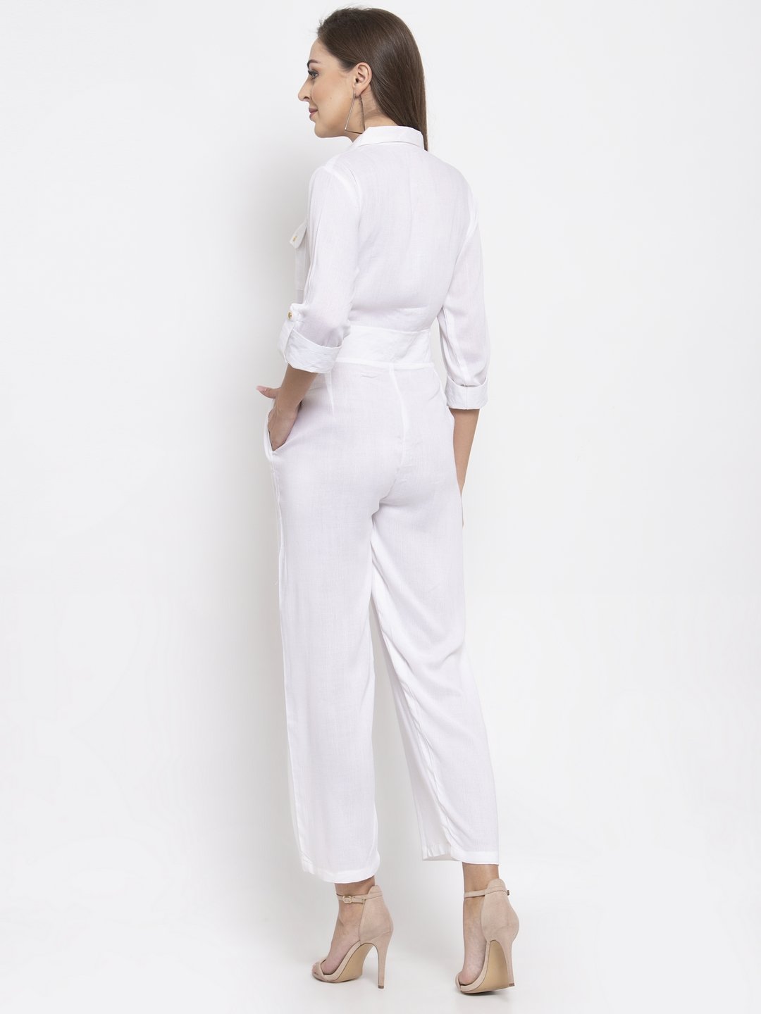 Jompers Women White Solid Jumpsuit | Grocsy