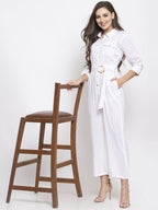 Jompers Women White Solid Jumpsuit | Grocsy