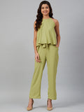 Jompers Women Green-Coloured Solid Halter Neck Basic Jumpsuit | Grocsy