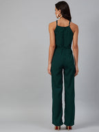 Jompers Women Green Solid Basic Halter Neck Basic Jumpsuit | Grocsy