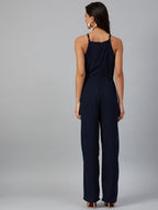 Jompers Women Navy Blue Solid Basic Halter Neck Basic Jumpsuit | Grocsy