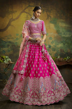 House of Panchhi Pink Pure Silk Moti & Zarkan heavy embroidery Lehenga choli & Dupatta | Grocsy