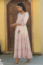 Juniper Women's Pink Viscose Shantoon Festive Printed Flared Dress | Grocsy
