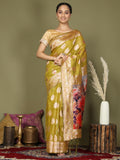 Shree Shyam Fashion Linen Cotton Mhendi Green Saree | Grocsy