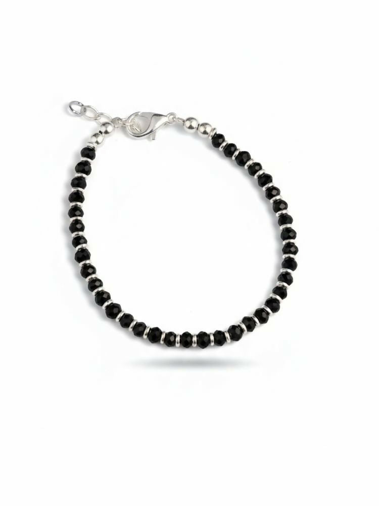 NVR Women Silver Plated Black Beaded Adjustable Bracelet | Grocsy