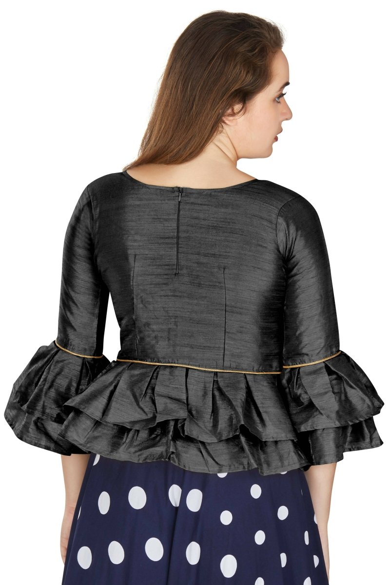 Aastha Fashion Women's Black Art Silk Bell Sleeves attire with Poly Cotton Lining Blouse | Grocsy