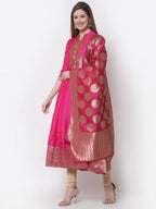 Myshka Pink Color Silk Solid Anarkali Gown With Dupatta | Grocsy