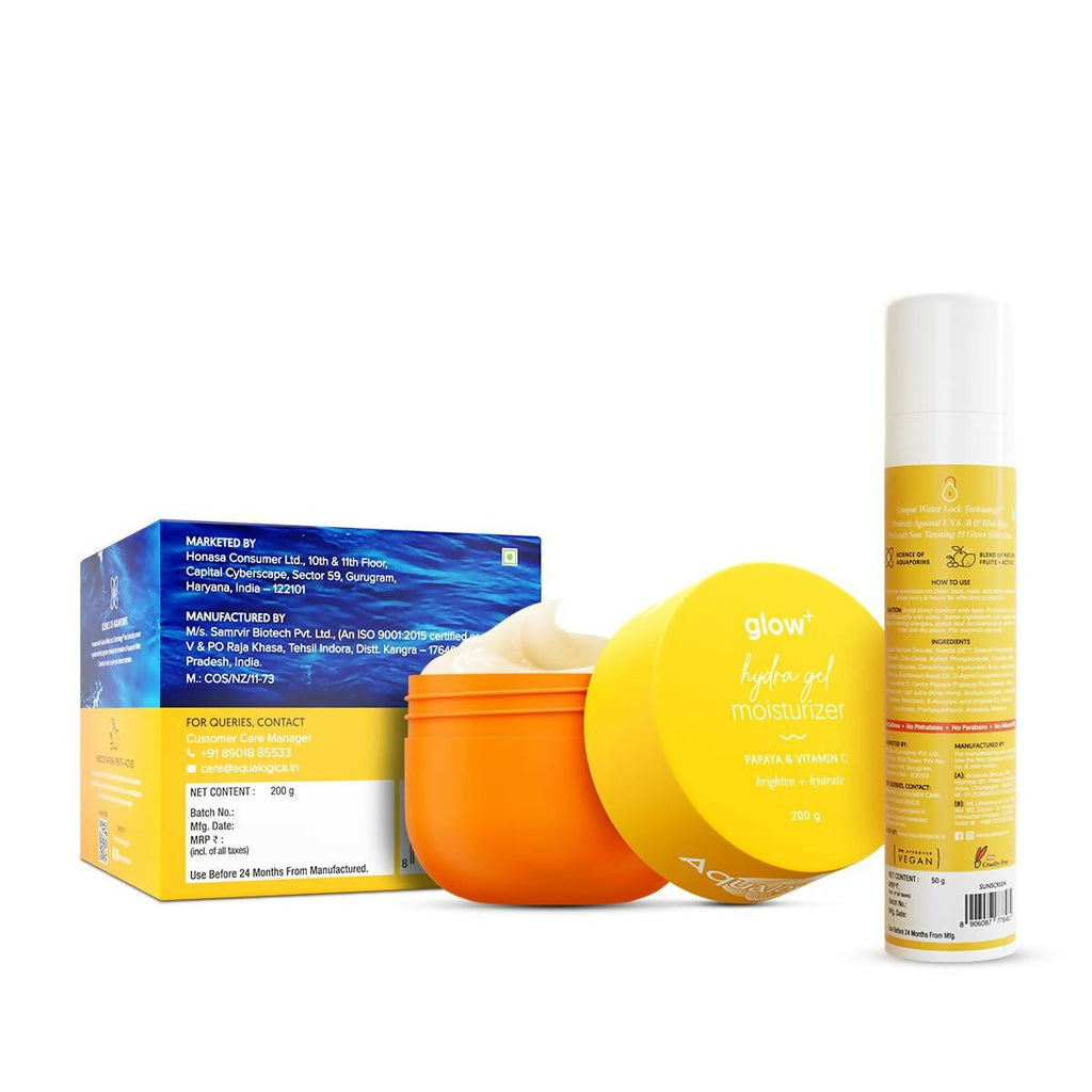 Aqualogica Hydra Glow Duo - Glow+ Dewy Sunscreen + Glow+ Hydra Gel Moisturizer | Grocsy