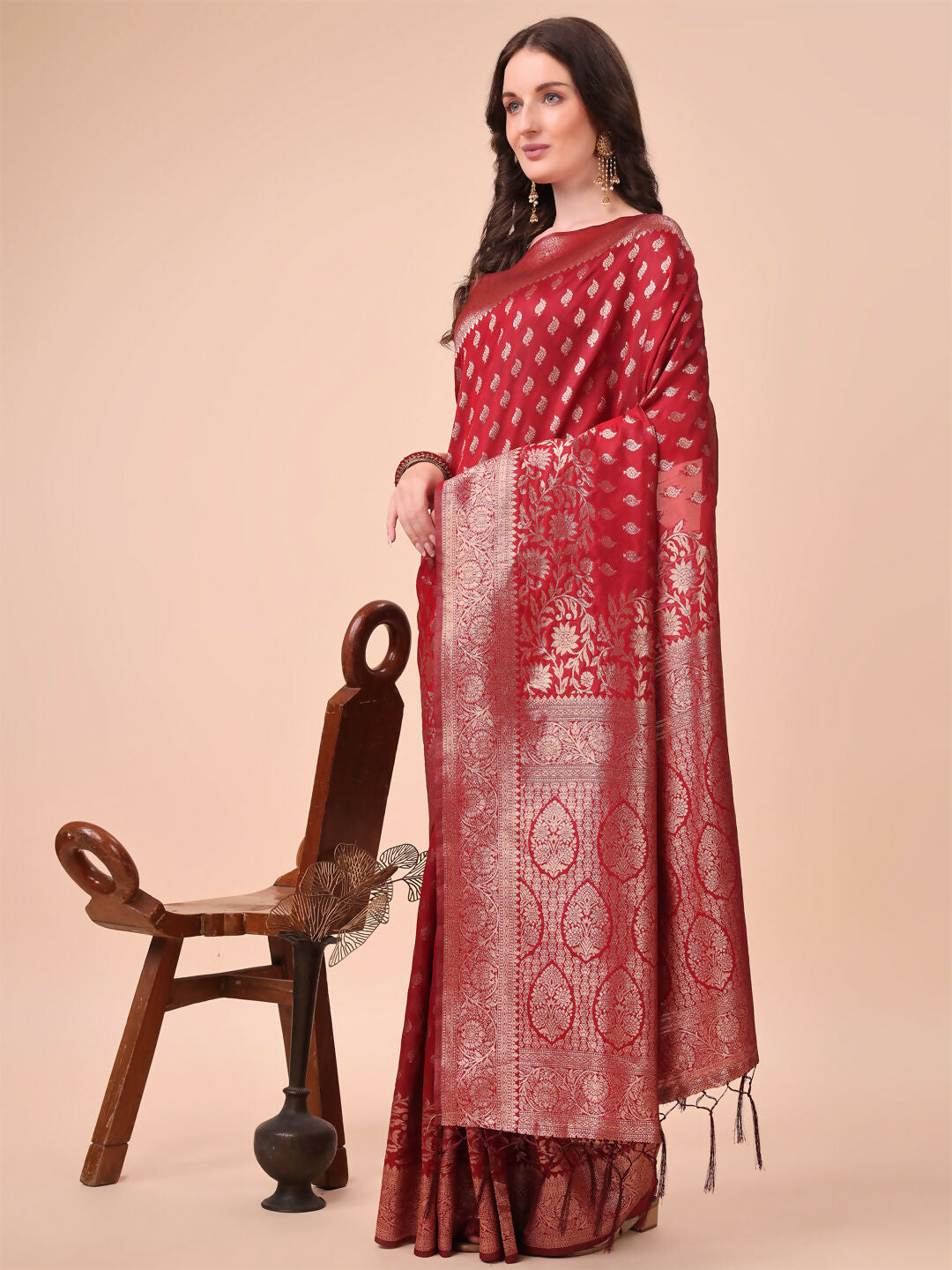 Shree Shyam Fashion Lichi Silk Red Saree | Grocsy