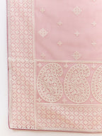 Pink Organza Geometric Embroidered Saree with Unstitched Blouse Piece - Roozal | Grocsy