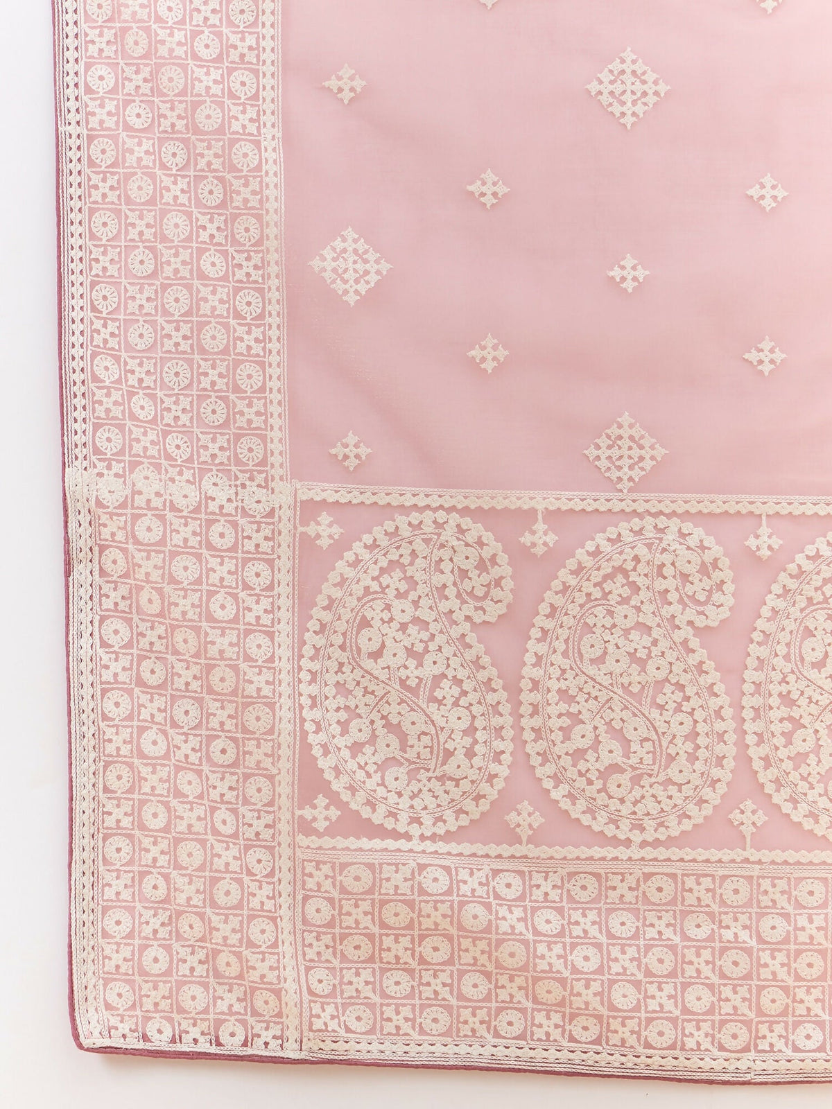 Pink Organza Geometric Embroidered Saree with Unstitched Blouse Piece - Roozal | Grocsy