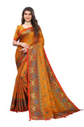 Vamika Mustard Jute Silk Mirror Work Saree | Grocsy