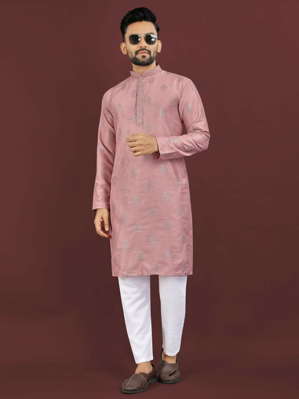 Anaita Pink Embroidered Silk Straight Kurta | Grocsy