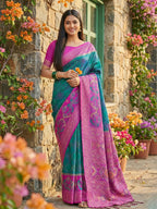 Shree Shyam Fashion Sky Blue Pochampally Silk Saree | Grocsy