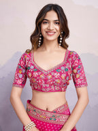 Pink Georgette Bandhani Printed,Embroidery Work Saree - Surkhi | Grocsy
