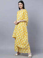 Myshka Women Yellow Floral Pure Cotton Kurti with Palazzos With Dupatta | Grocsy