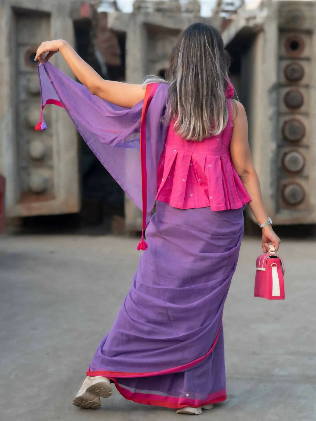 Suta Lavender Solid Mul Cotton Saree | Grocsy