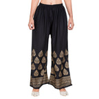 PAVONINE Black Color Golden Printed Rayon Fabric Sharara For Girls & Women | Grocsy