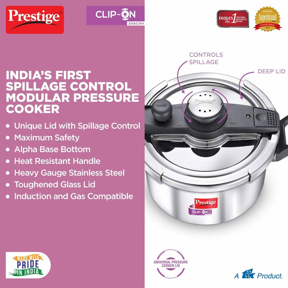 Prestige Clip On Svachh Stainless Steel Pressure Cooker | Grocsy