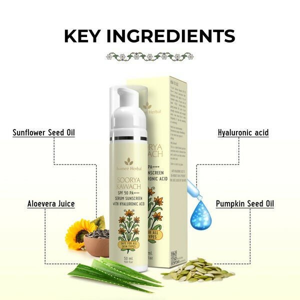Avimee Herbal Soorya Kawach SPF 50 PA++++ Hyaluronic Acid Serum Sunscreen | Grocsy